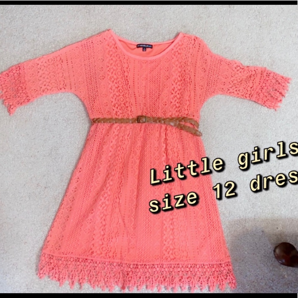 Little girls coral dress with belt